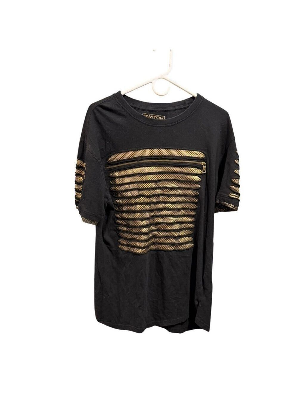 Switch Ramarkable Retro Razo Cut Tee Shirt Black Gold Zipper Unisex Cotton XL